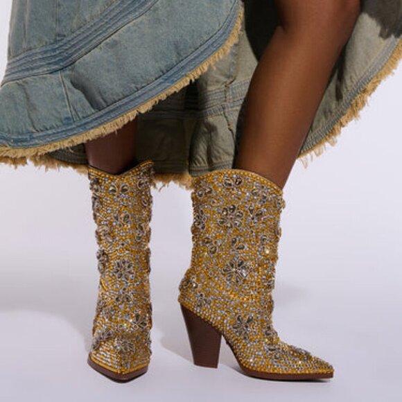 AZALEA WANG " GOLDEN GLITZ " EMBELLISHED WESTERN BOOTIE BRAND NEW !!!!!!!!!!!!!! - Picture 4 of 9